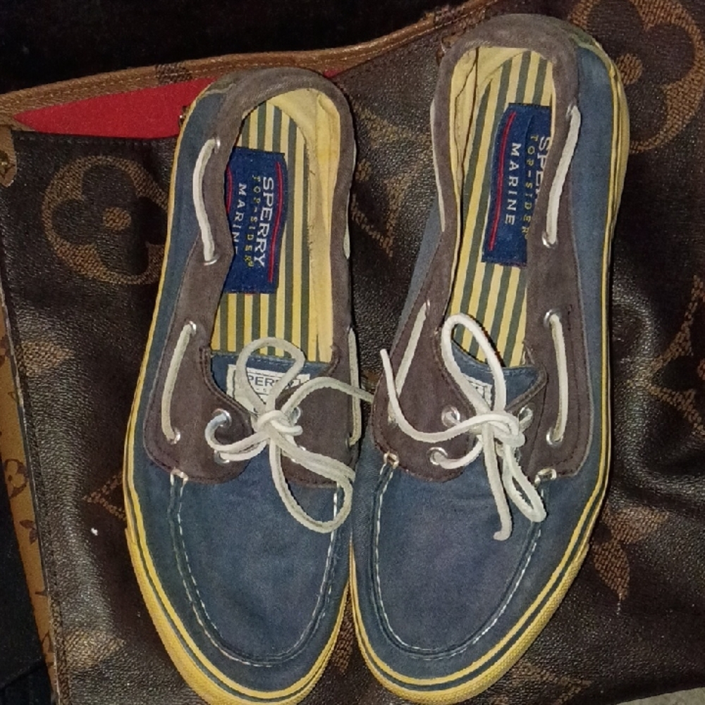 Last Chance Vintage Sperry Men's Blue and Brown Boat Top Sider Marine Shoes